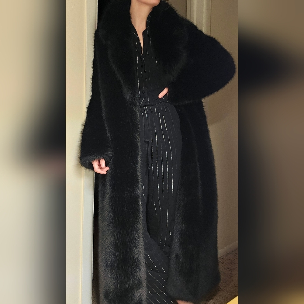 Black Extra LONG faux Fur Coat